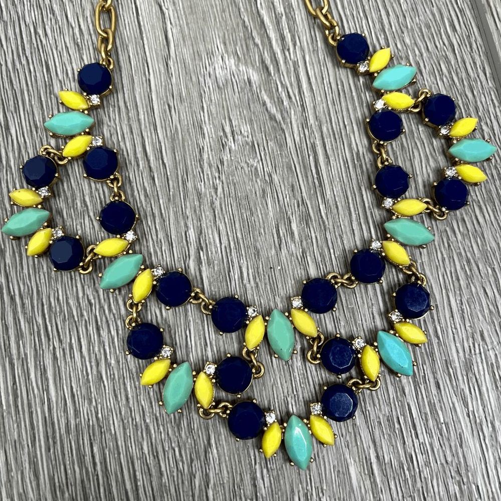 J Crew Statement Necklace Navy Yellow Teal